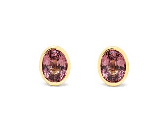 Plum Sapphire Bezel Earring, purple sapphire, 14K Gold Earrings, Gemstone Studs, Solid Gold Stud Earrings, Bezel studs