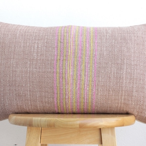 Brown Tribal Hemp Hand Woven Natural Dye Color Hmong Lumbar Pillow Cover