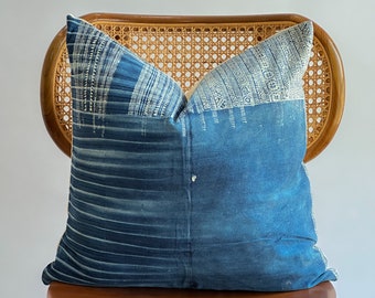 Indigo Neutral Tribal Hemp Hand Woven Natural Dye Color Lumbar Pillow Cover