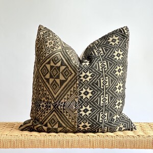 Black Neutral Tribal Hemp Hand Woven Natural Dye Color Lumbar Pillow Cover (Stain)