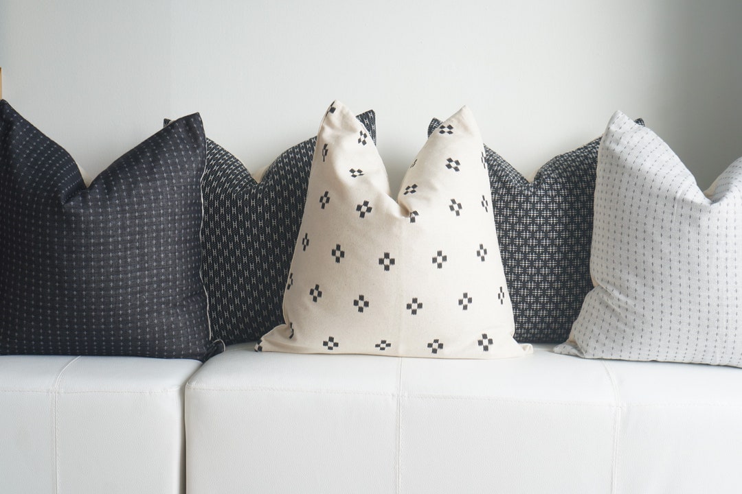 5 Black Boho Pillow Set, Beige Sofa Pillow, Decorative Pillow, Home