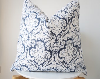 White Indigo Striped Pillow Cover