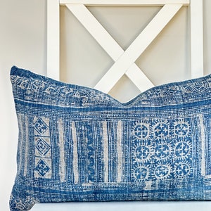 Indigo Neutral Tribal Hemp Hand Woven Natural Dye Color Lumbar Pillow Cover
