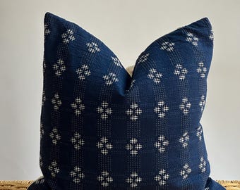 Indigo Hmong Pillow Cover: Vintage Batik, Bohemian Decor