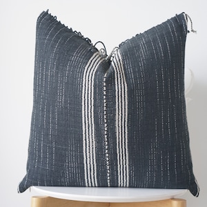 Black Neutral Tribal Hemp Hand Woven Natural Dye Color Lumbar Pillow Cover