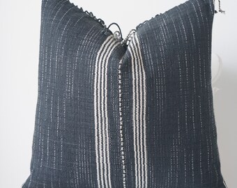 Black Neutral Tribal Hemp Hand Woven Natural Dye Color Lumbar Pillow Cover