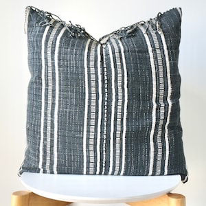 Black Neutral Tribal Hemp Hand Woven Natural Dye Color Lumbar Pillow Cover