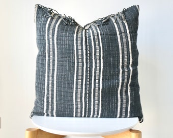 Black Neutral Tribal Hemp Hand Woven Natural Dye Color Lumbar Pillow Cover