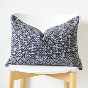 Indigo Neutral Tribal Hemp Hand Woven Natural Dye Color Lumbar Pillow Cover