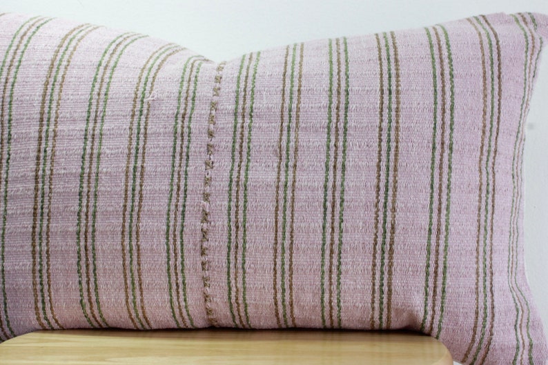 Bohemian HMONG Stripe Textile Embroidered Ethnic Made Piece Tradition Costume pink white Organic Hemp Pillow Case