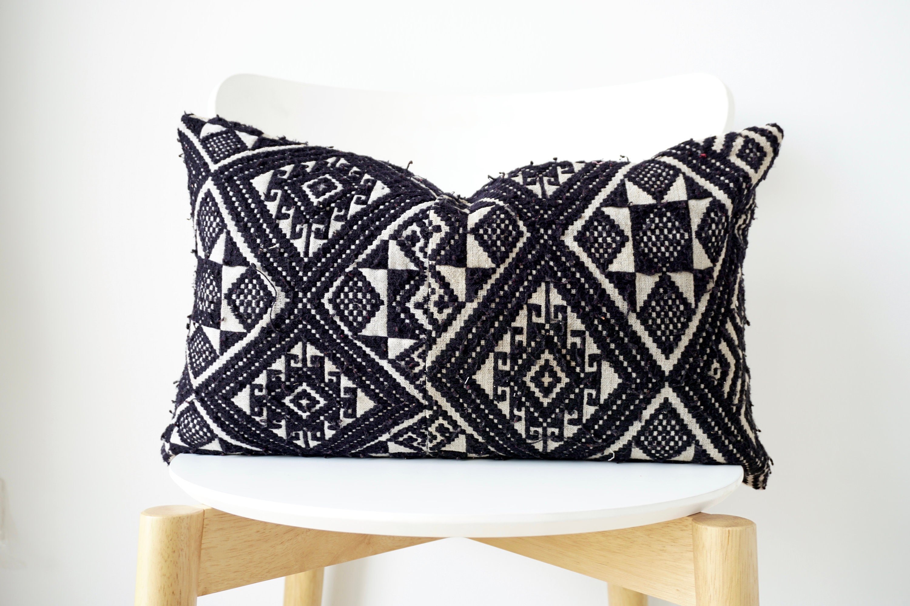 Black Vintage Embroidered Textile Ethnic Pillow Cover Stain Etsy