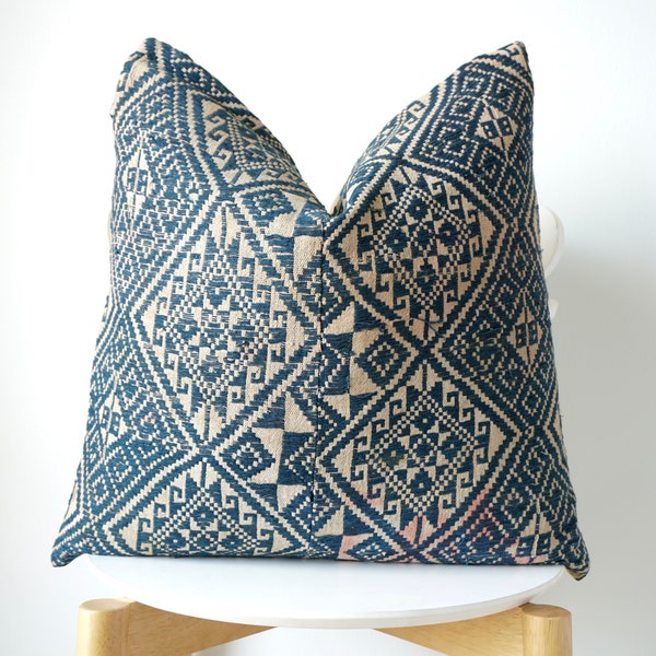 Indigo Vintage Embroidered Textile Ethnic Pillow Cover (Stain)