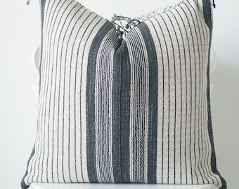 Black Neutral Tribal Hemp Hand Woven Natural Dye Color Lumbar Pillow Cover