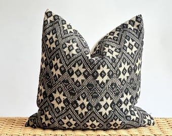 Black Neutral Tribal Hemp Hand Woven Natural Dye Color Lumbar Pillow Cover