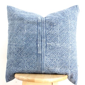 Vintage Hmong Pillow: Handwoven Hemp, Indigo Batik, Tribal Textile