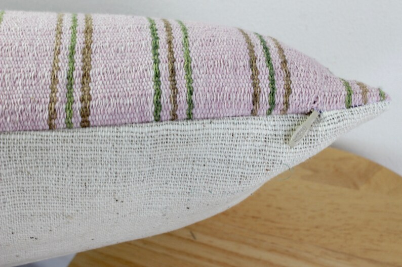 Bohemian HMONG Stripe Textile Embroidered Ethnic Made Piece Tradition Costume pink white Organic Hemp Pillow Case