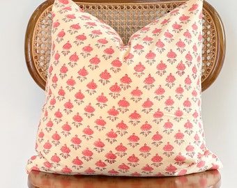 Block Print Flower Pillow: Vintage Hmong Hemp Boho Decor