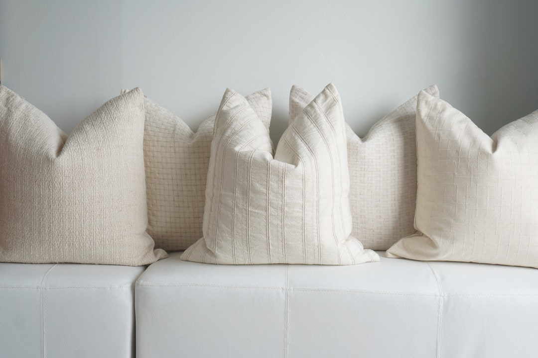 5 Neutral Boho Pillow Set, Beige Sofa Pillow, Decorative Pillow, Home