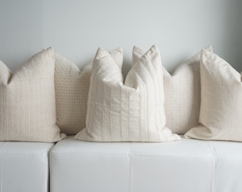 Neutral Boho Pillow Cover Set: Textured Beige Decor (20x20)