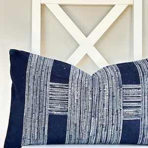 Indigo Neutral Tribal Hemp Hand Woven Natural Dye Color Lumbar Pillow Cover