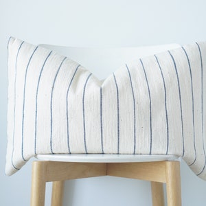 Indigo Striped Hemp Lumbar Pillow Cover: Hand Woven Hmong Textile (16&quot; x 26&quot;)