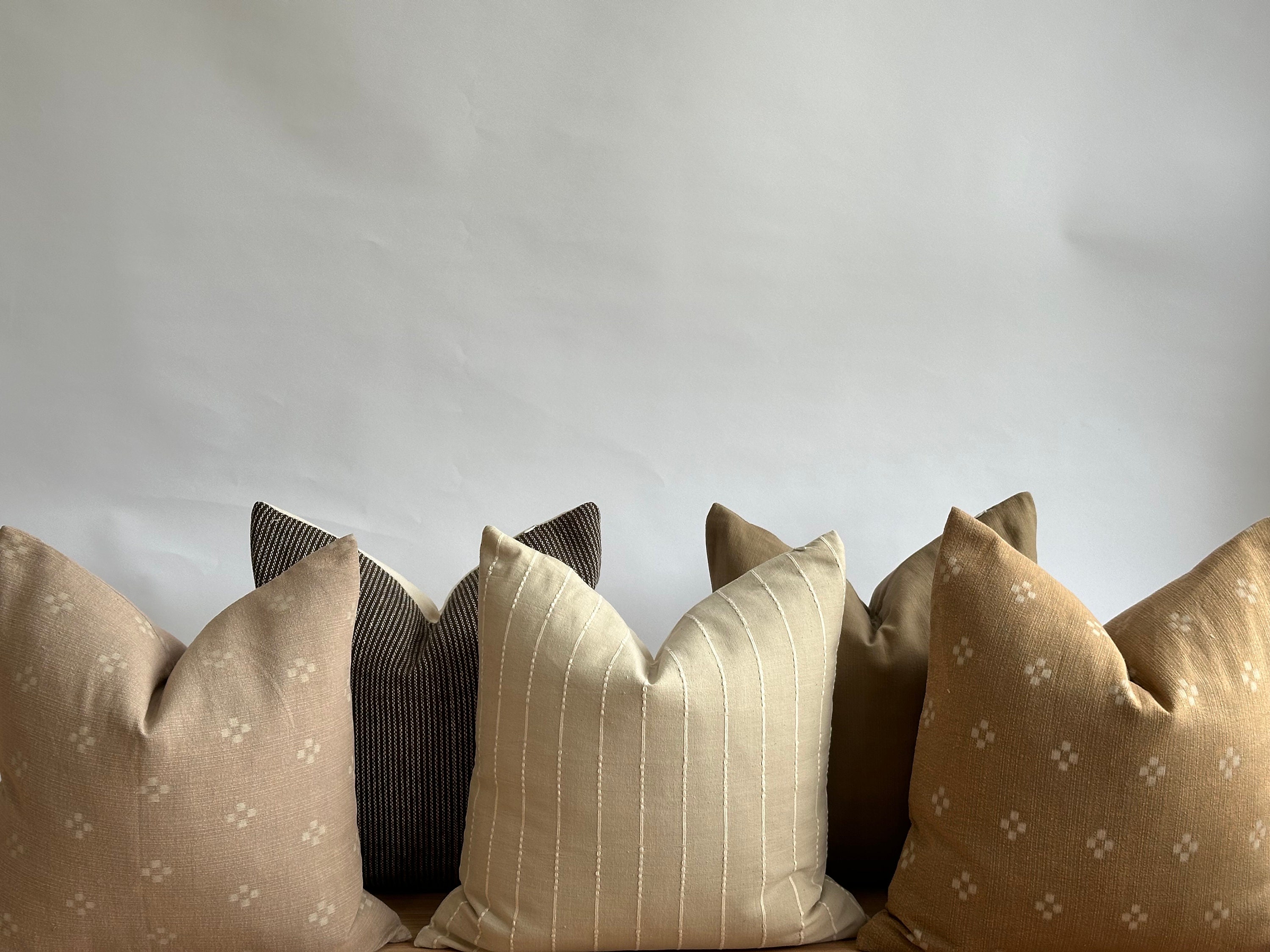 Neutral Boho Pillow Cover Set: Textured Beige Decor, Handmade Linen (20x20)