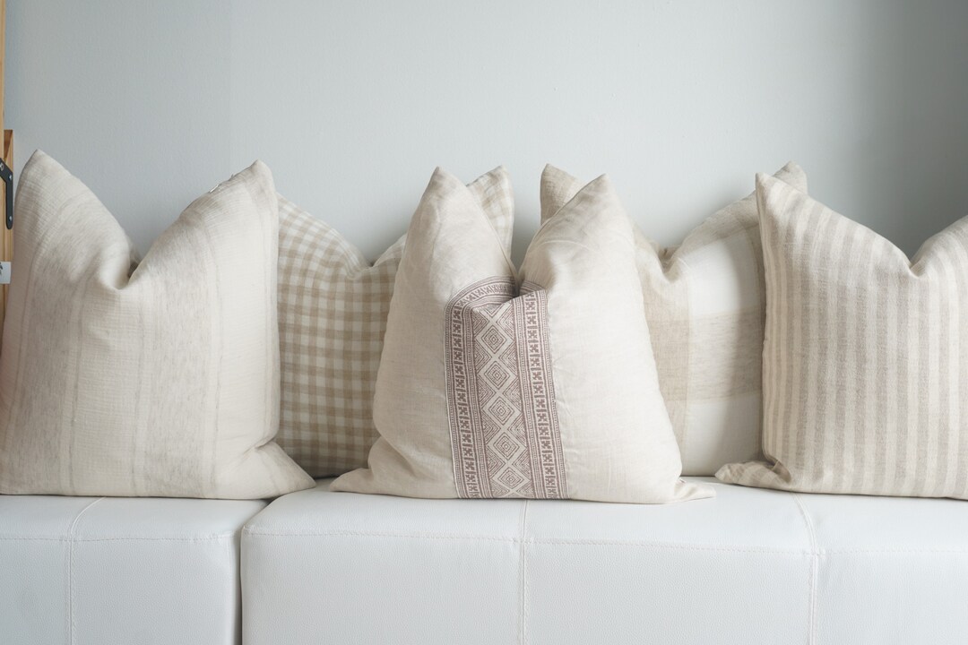 5 Neutral Boho Pillow Set Beige Sofa Pillow Decorative Etsy