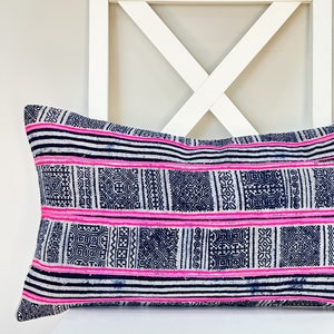 Indigo Neutral Tribal Hemp Hand Woven Natural Dye Color Lumbar Pillow Cover