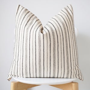 Vintage Hmong Hemp Pillow: Beige Striped Lumbar, Bohemian Decor