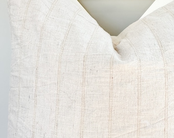Vintage Hmong Hemp Pillow: Neutral Striped Lumbar Throw
