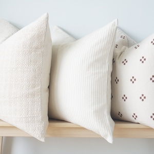 Neutral Boho Pillow Cover Set: Textured Beige, Handmade Linen (22&quot; x 22&quot;)