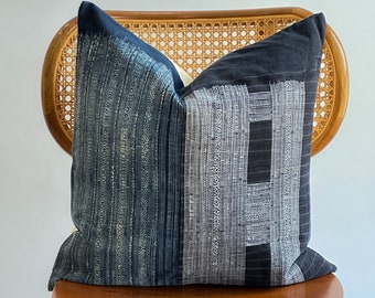 Indigo Neutral Tribal Hemp Hand Woven Natural Dye Color Lumbar Pillow Cover