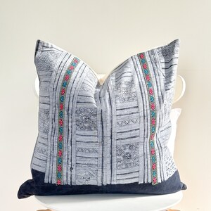 Indigo Neutral Tribal Hemp Hand Woven Natural Dye Color Lumbar Pillow Cover