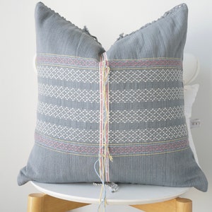 Gray Neutral Tribal Hemp Hand Woven Natural Dye Color Lumbar Pillow Cover