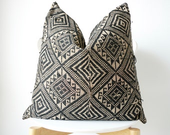 Black Vintage Embroidered Textile Ethnic Pillow Cover (Stain)