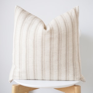Handmade Hmong Hemp Pillow Cover: Neutral Striped Lumbar Pillow