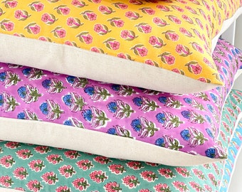 Block Print Pillow Cover Set (5): Beige Linen, Handmade Home Decor