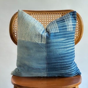 Funda de almohada lumbar tejida a mano con tinte natural de cáñamo tribal neutro índigo