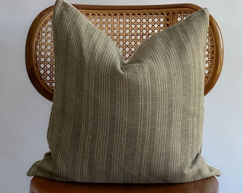 Handmade Hmong Textile Pillow Cover: Olive Green Bohemian Decor