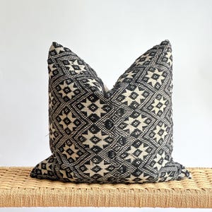 Black Neutral Tribal Hemp Hand Woven Natural Dye Color Lumbar Pillow Cover