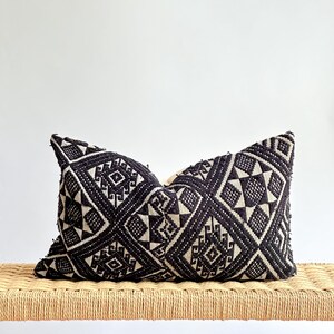 Black Neutral Tribal Hemp Hand Woven Natural Dye Color Lumbar Pillow Cover