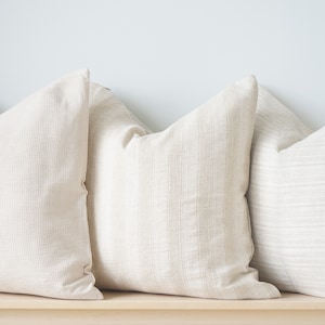 Neutral Boho Pillow Cover Set: Textured Beige Linen, Handmade (24&quot; x 24&quot;)