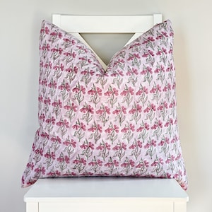Block Print Flower Pillow Cover: Pink Peach Boho Farmhouse Decor