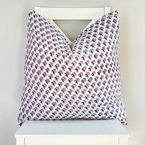 Block Print Flower Pillow Cover: Pink Peach Boho Farmhouse Decor