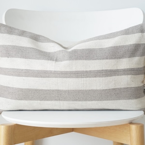 Gray Neutral Tribal Hemp Hand Woven Natural Dye Color Lumbar Pillow Cover