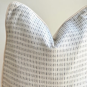 Handwoven Hemp Pillow Cover: Beige Striped Hmong Textile