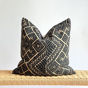 Black Neutral Tribal Hemp Hand Woven Natural Dye Color Lumbar Pillow Cover