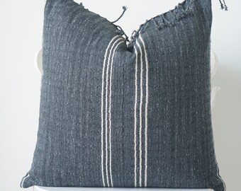 Black Neutral Tribal Hemp Hand Woven Natural Dye Color Lumbar Pillow Cover