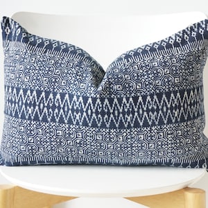 Indigo Neutral Tribal Hemp Hand Woven Natural Dye Color Lumbar Pillow Cover