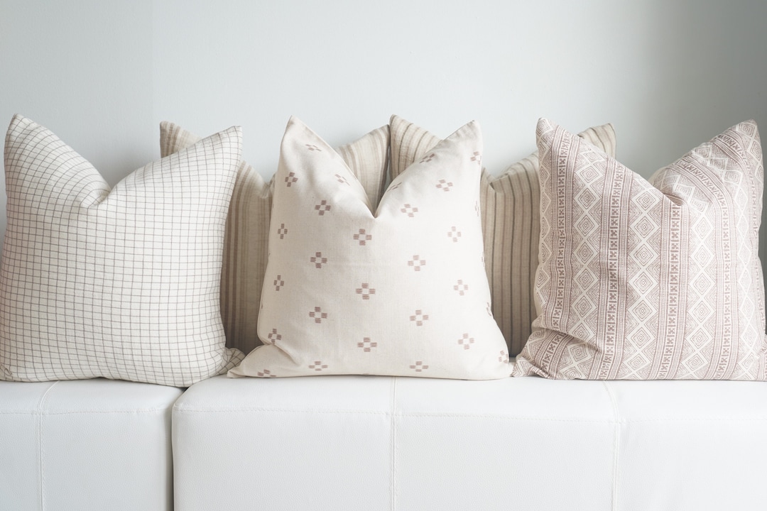 5 Neutral Boho Pillow Set, Beige Sofa Pillow, Decorative Pillow, Home